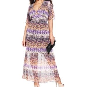 Spense Plus Size Flutter-Sleeve Printed Maxi Dress