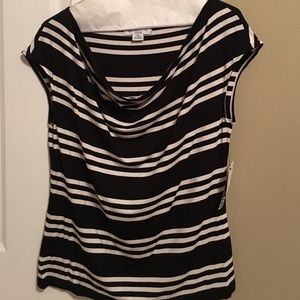 Liz Claiborne Black White Striped Shirt PM