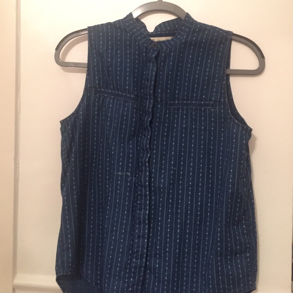 Madewell Blue Cotton Sleeveless Button Up