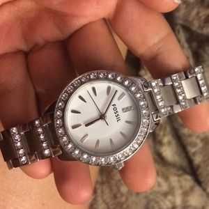 NWOT Fossil stainless steal watch with diamonds