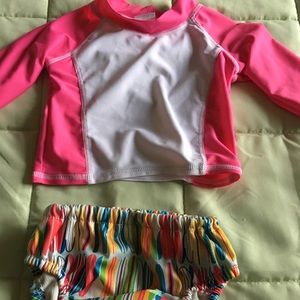 Reusable swim diaper and "wet suit top"