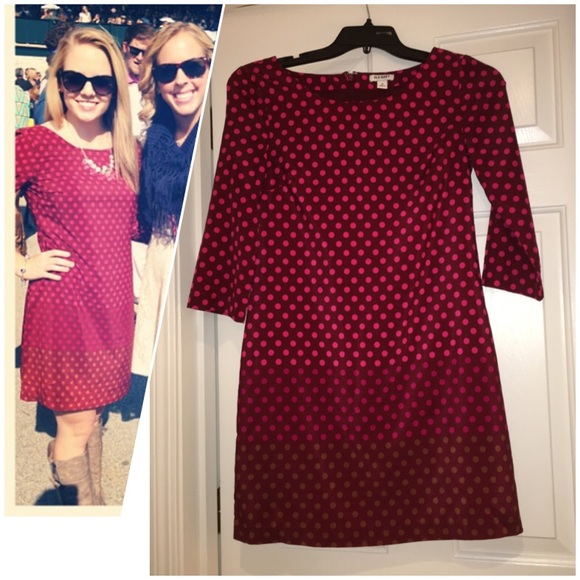 Polka dot maroon 3/4 length sleeves short dress