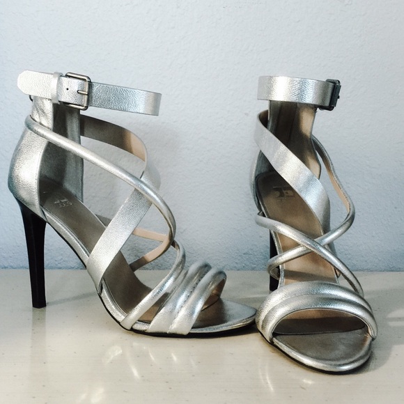 Joe's Jeans silver leather strappy heels