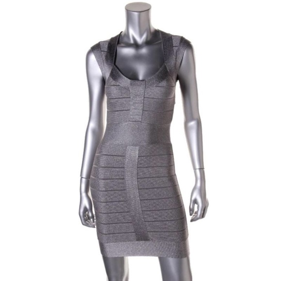 French Connection Silver Metallic Bandage Dress