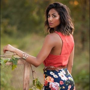 RESERVED Floral Print Skirt & Rust Crop Top