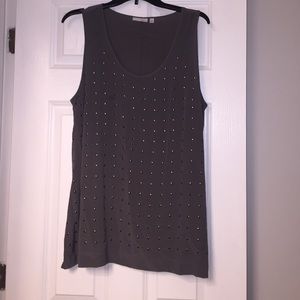 Dark grey studded sleeveless top 100% silk