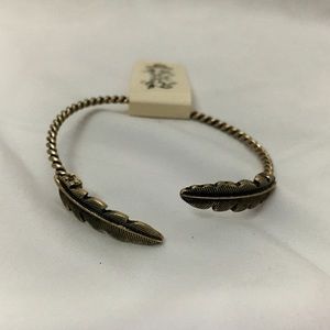 Antiqued Gold Feather Bangle Bracelet