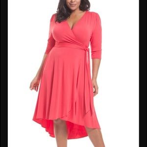 NWT 💗Kiyonna💗 Winona Hi-Lo Wrap Dress in Coral