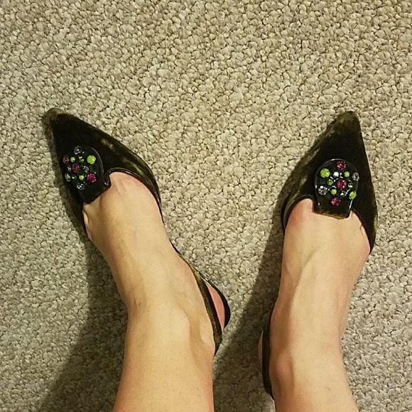 Kenzo jeweled olive velvet kitten heel slingbacks - Picture 8 of 8
