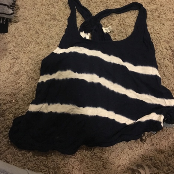 Open back white and blue striped tank top