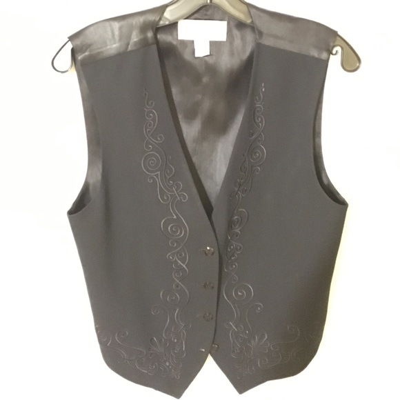 Liz Claiborne black crepe embroidered vest.