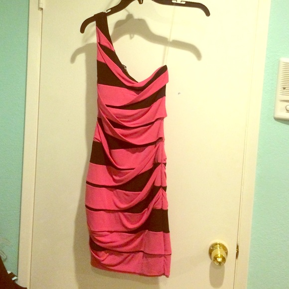 One Shoulder Pink & Black Dress