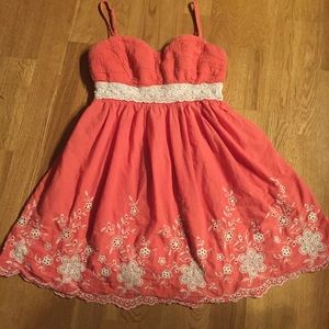 Pink/coral dress with floral embroidery