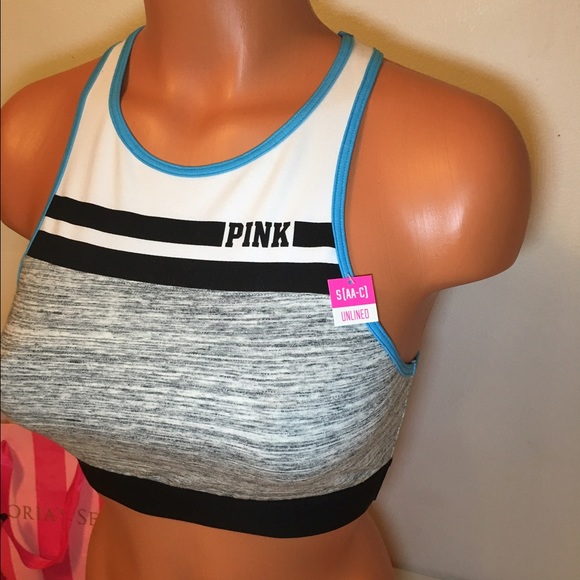 NEW PINK VS LOGO HIGH NECK SPORT BRA - Picture 2 of 4