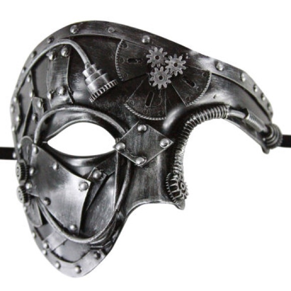 Rusty Silver Steam Punk Masquerade Mask with Gears