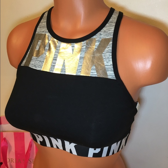 NEW PINK VS LOGO HIGH NECK SPORT BRA - Picture 2 of 4