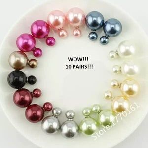 Double sided pearl earrings 10 PAIRS/10 COLORS