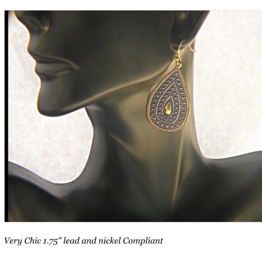 Embossed Metal Lavender Color Teardrop Earrings