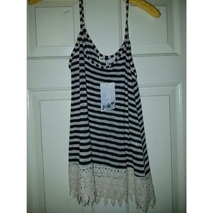 Blue and white with lace trim tank top