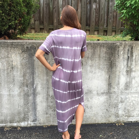Plum Grey Tie Dye Maxi Dress - Picture 3 of 4