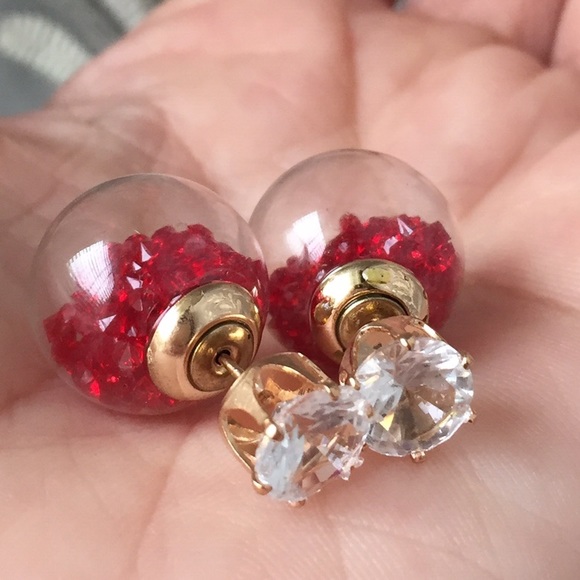🚨2/$15 Red Filled Globe & Rhinestone Double Side - Picture 2 of 4