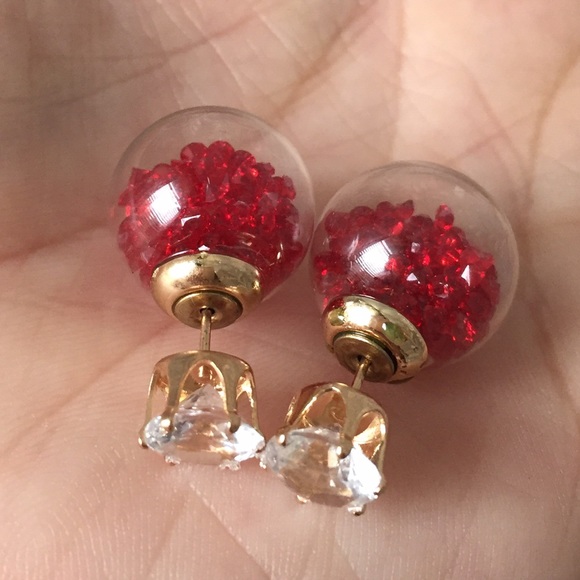 🚨2/$15 Red Filled Globe & Rhinestone Double Side - Picture 3 of 4