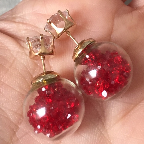 🚨2/$15 Red Filled Globe & Rhinestone Double Side - Picture 4 of 4