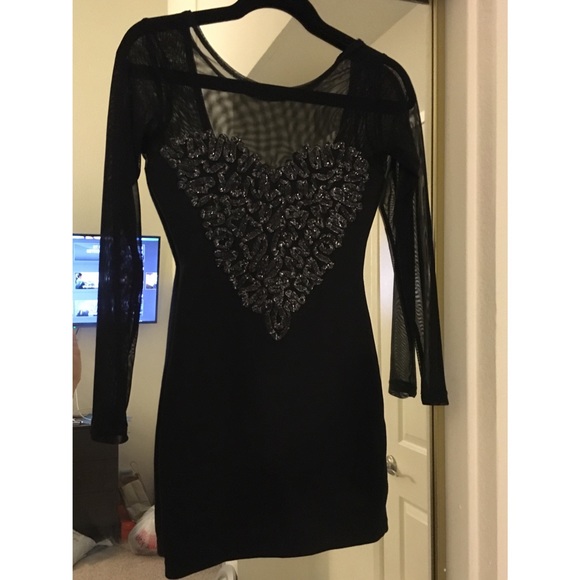 Hot Detailed Heart Bodice Black Dress - Picture 1 of 4