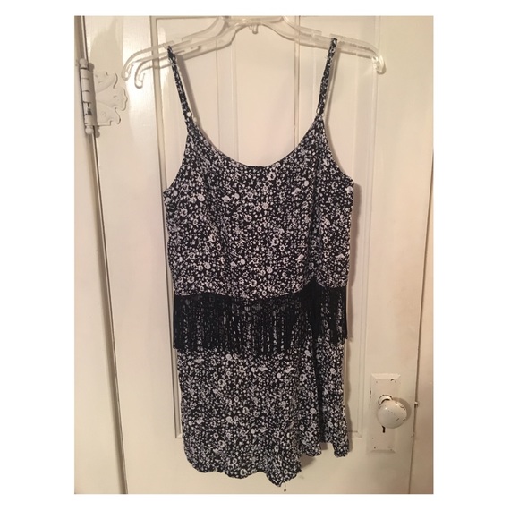 Fringe black and white romper(:
