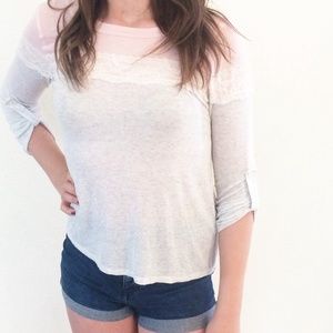 Lace Embellished Tab Sleeve Blouse Sz M