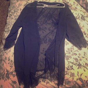 Loose, navy blue, lace, cardigan