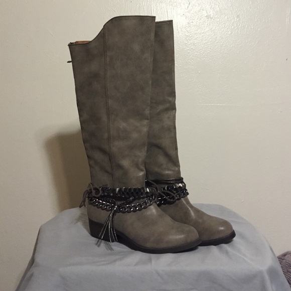 Over the knee grey boots