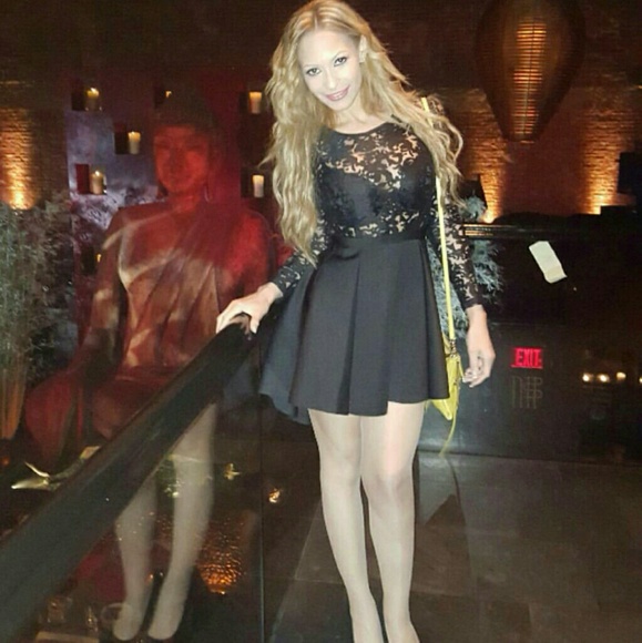 Black Lace Dress. Hi-Lo Cut. Long Sleeves.