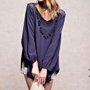 Indigo tunic with tassels and detailed back