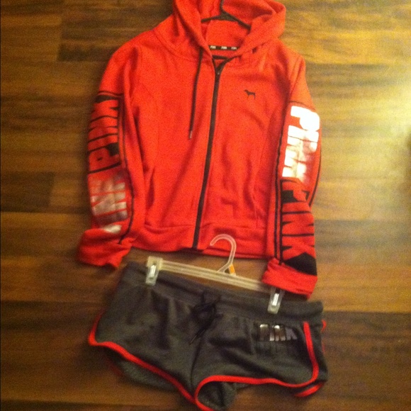 Vs pink zip up hoodie and shorts