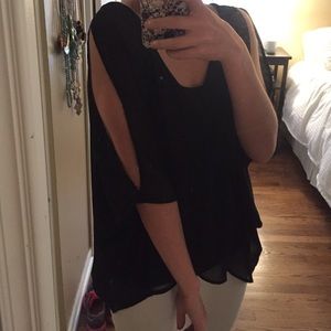 Sheer Black Chiffon Top with Shoulder Cut Outs