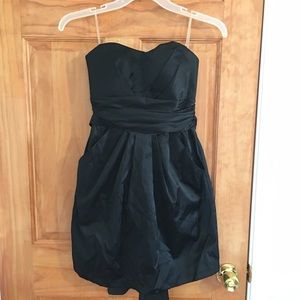 Elegant Black Strapless Tie Waist Dress