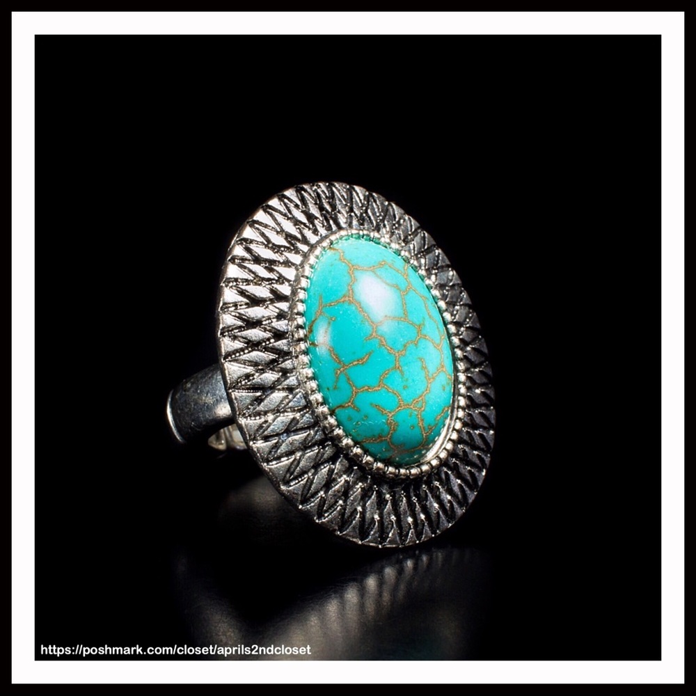 TURQUOISE STONE COCKTAIL STATEMENT BOHO RING A3C - Picture 2 of 6
