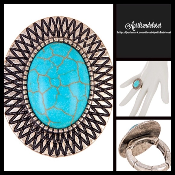 TURQUOISE STONE COCKTAIL STATEMENT BOHO RING A3C - Picture 4 of 6