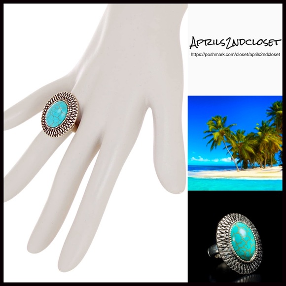 TURQUOISE STONE COCKTAIL STATEMENT BOHO RING A3C - Picture 6 of 6
