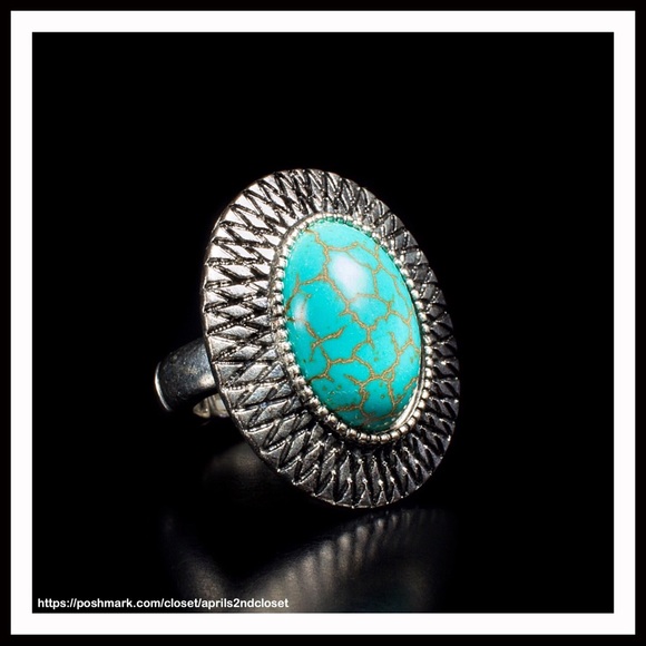 TURQUOISE STONE COCKTAIL STATEMENT BOHO RING A3C - Picture 2 of 6