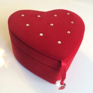 SWAROVSKI RED VELVET HEART SHAPED JEWELRY BOX