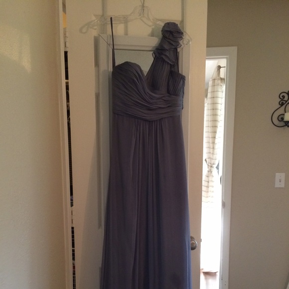 Amsale one shoulder crinkle chiffon dress