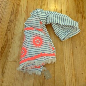 Bright coral and blue striped scarf!