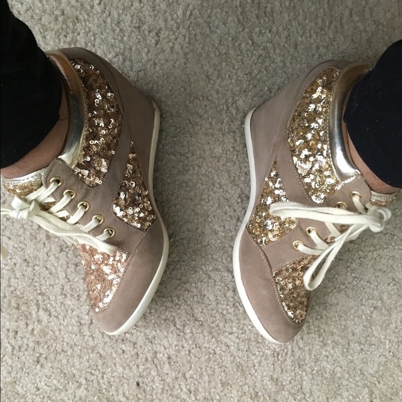 Gold sneaker wedges