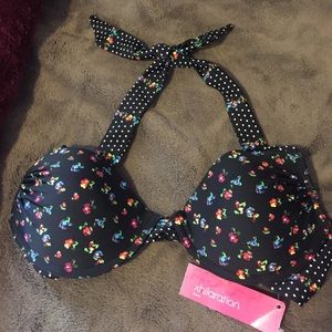 Black flower print bikini top