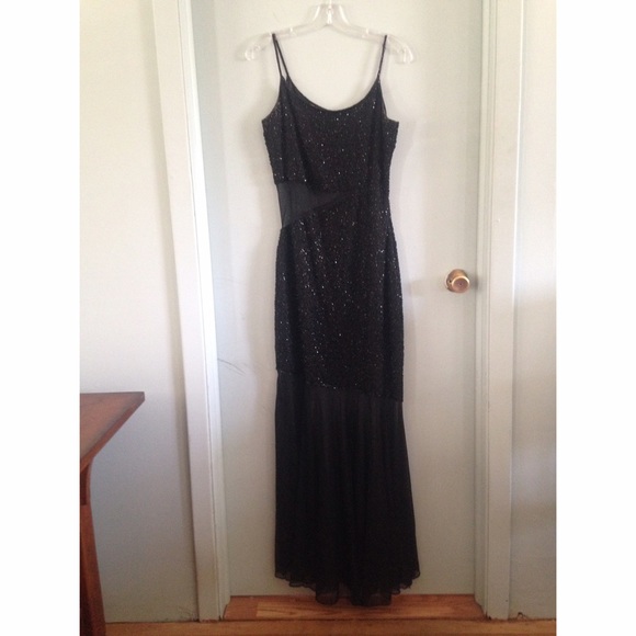 Black, sparkled, mesh side evening gown