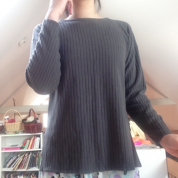Grey, ribbed long sleeve sweater - Picture 2 of 4