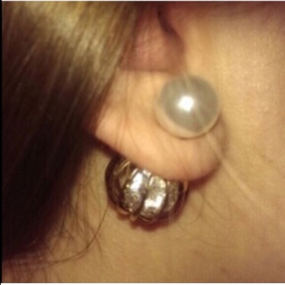 2/$15 Caged Crystals & Pearl Double Side Earrings - Picture 4 of 4