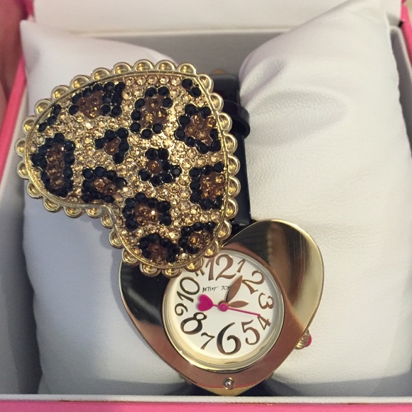 Betsey Johnson cheetah print heart watch - Picture 2 of 4